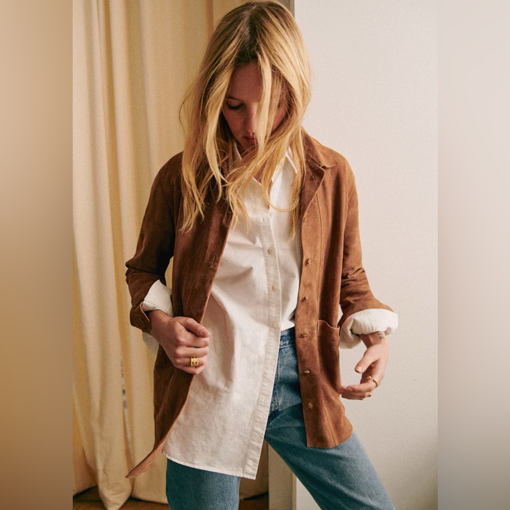 NWT Sezane Suede Will Jacket in Camel, Size S